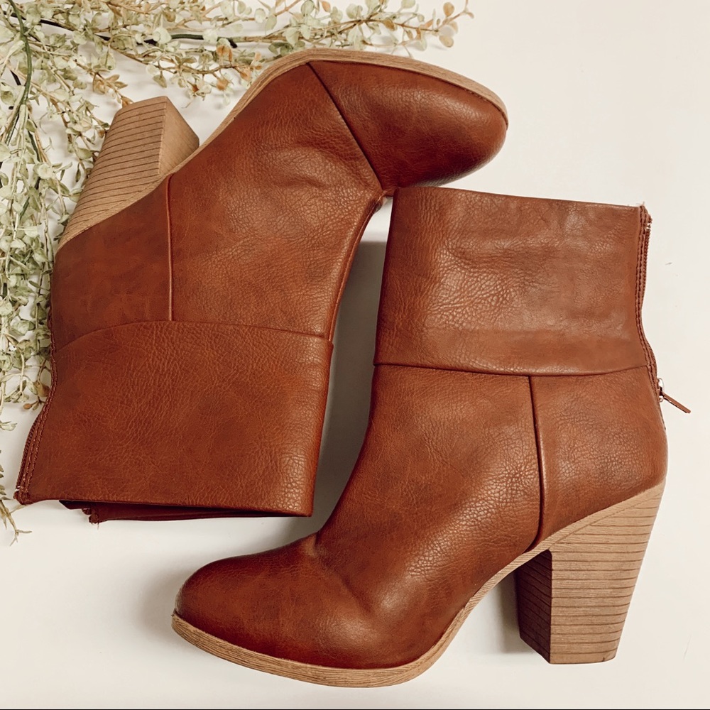 Faux Leather Heeled Ankle Boots